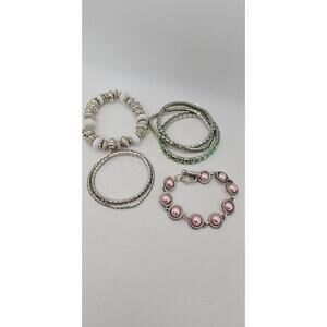 VTG 7 Silver-Tone Rhinestone & Beaded Bracelets | Sparkling Y2K Glam